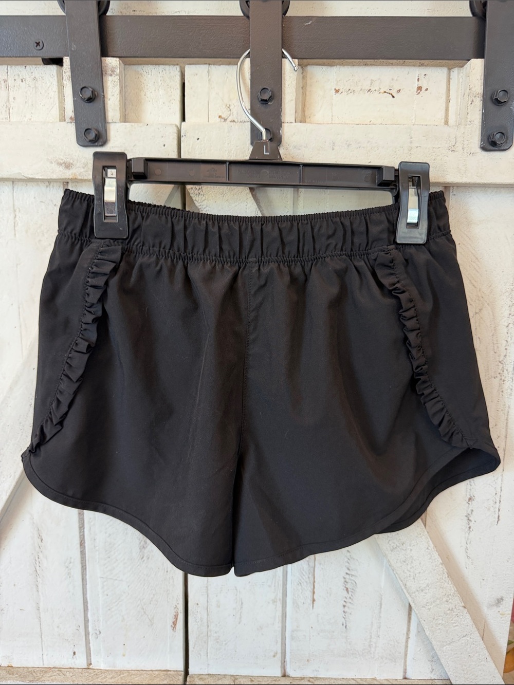 Yogalicious Black Ruffle-Trim Athletic Shorts